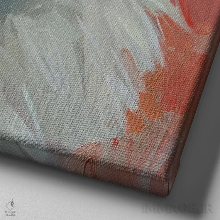 تابلو پرترهٔ سگ پشمالو در رنگهای گرم، پامرانین اثر الکس مووچون - نمای نزدیک بافت بوم