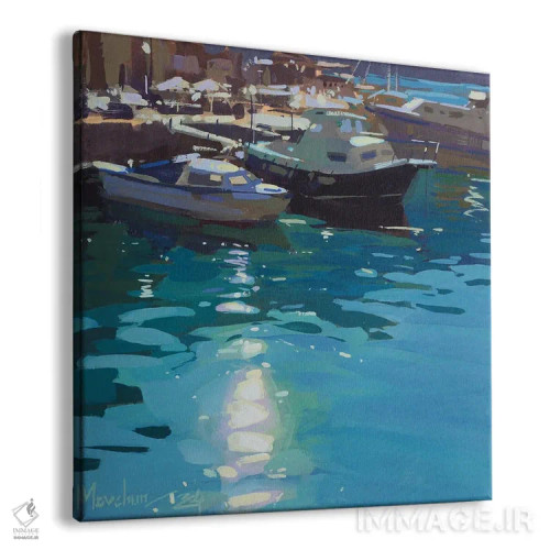 تابلو اسکلهٔ آفتابی، قایقها نزدیک اسکله اثر الکس مووچون - نمای پرسپکتیو محصول