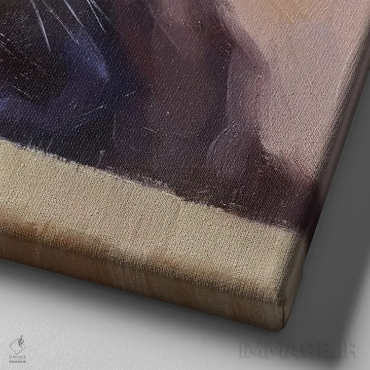 تابلو پرترهٔ گربهٔ سیاه با چشمان سبز اثر الکس مووچون - نمای نزدیک بافت بوم