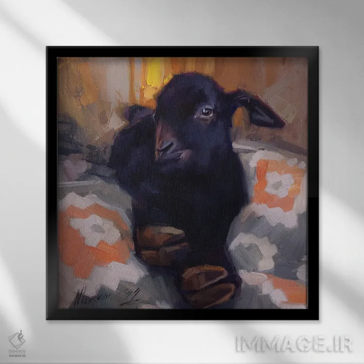 تابلو نقاشی بز کوچک اثر الکس مووچون - نمای قابدار مشکی