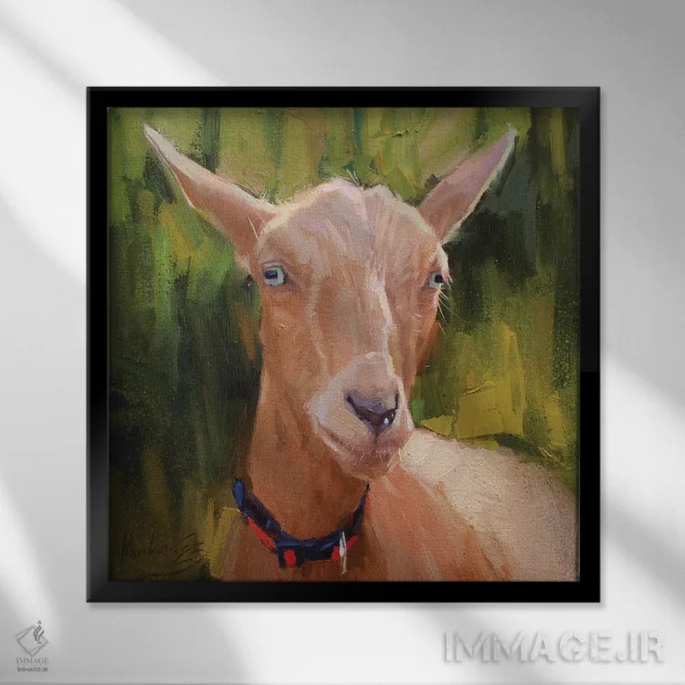 تابلو پرترهٔ بز، بز قرمز اثر الکس مووچون - نمای قابدار مشکی