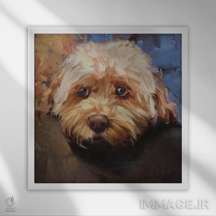 تابلو پرترهٔ مالتیپ (سگ) اثر الکس مووچون - نمای قابدار سفید