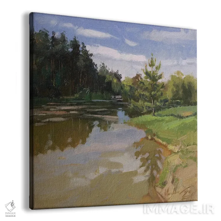 تابلو دریاچه جنگلی، روز تابستانی اثر الکس مووچون - نمای پرسپکتیو محصول