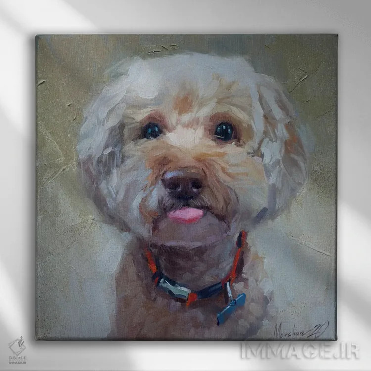 تابلو سگ کوچک بامزه اثر الکس مووچون - نمای روبهرو روی دیوار