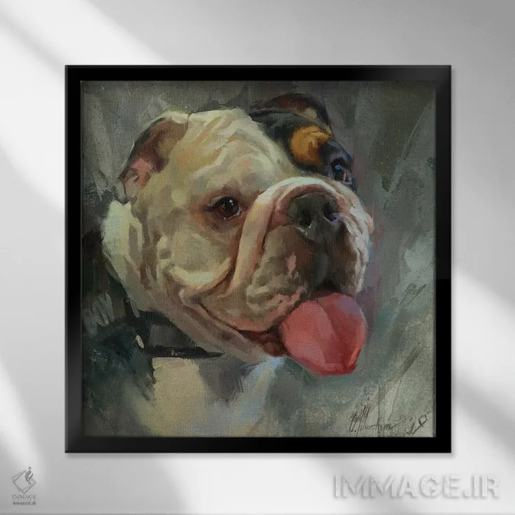 تابلو بولداگ بریتانیایی (سگ) اثر الکس مووچون - نمای قابدار مشکی