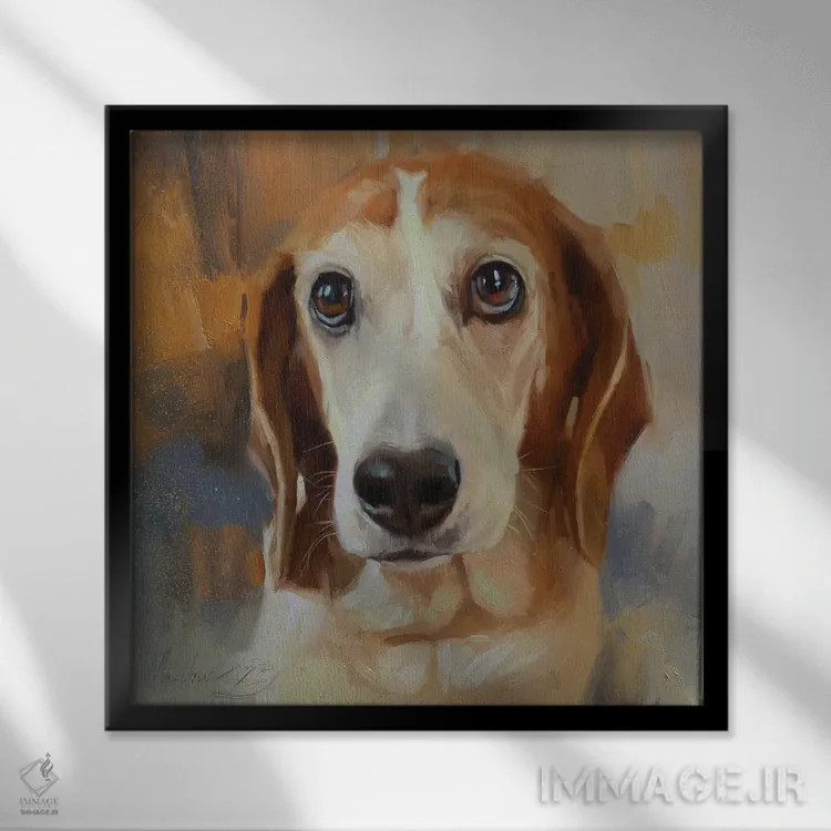 تابلو پرترهٔ بیگل (سگ) اثر الکس مووچون - نمای قابدار مشکی