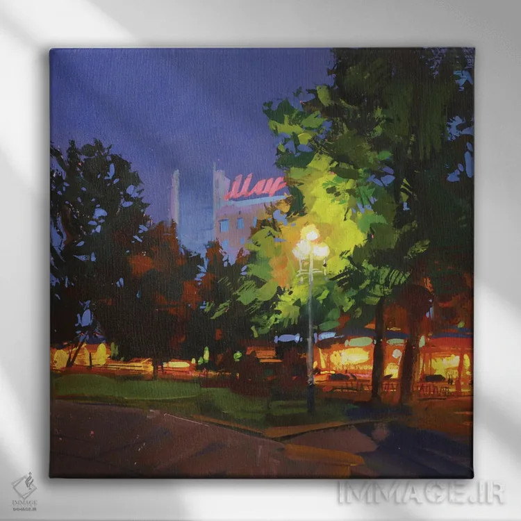 تابلو چراغهای کافه اثر الکس مووچون - نمای روبهرو روی دیوار