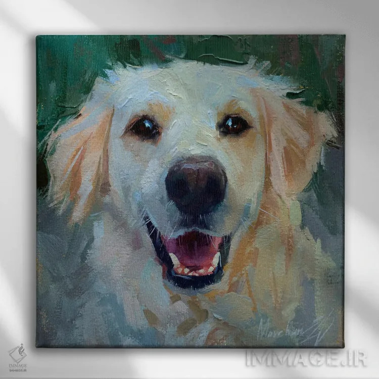 تابلو لابرادور سفید اثر الکس مووچون - نمای روبهرو روی دیوار