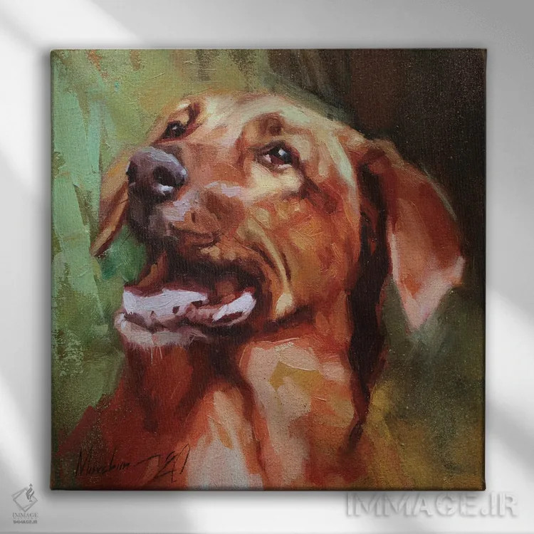 تابلو داشوند شاد (سگ) اثر الکس مووچون - نمای روبهرو روی دیوار