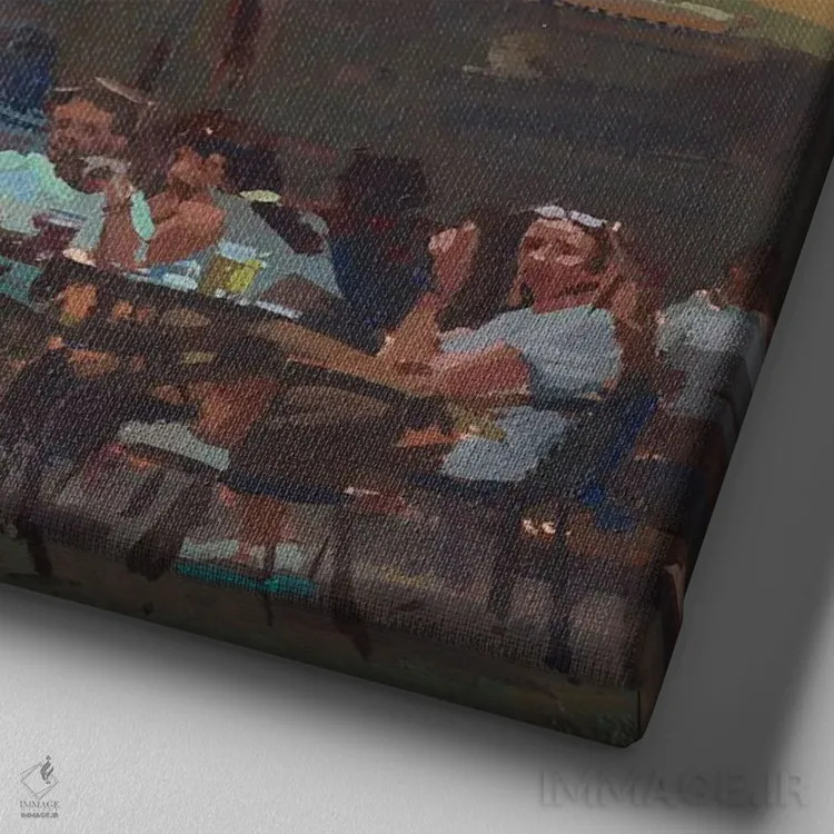 تابلو کافه در شهر قدیمی اثر الکس مووچون - نمای نزدیک بافت بوم