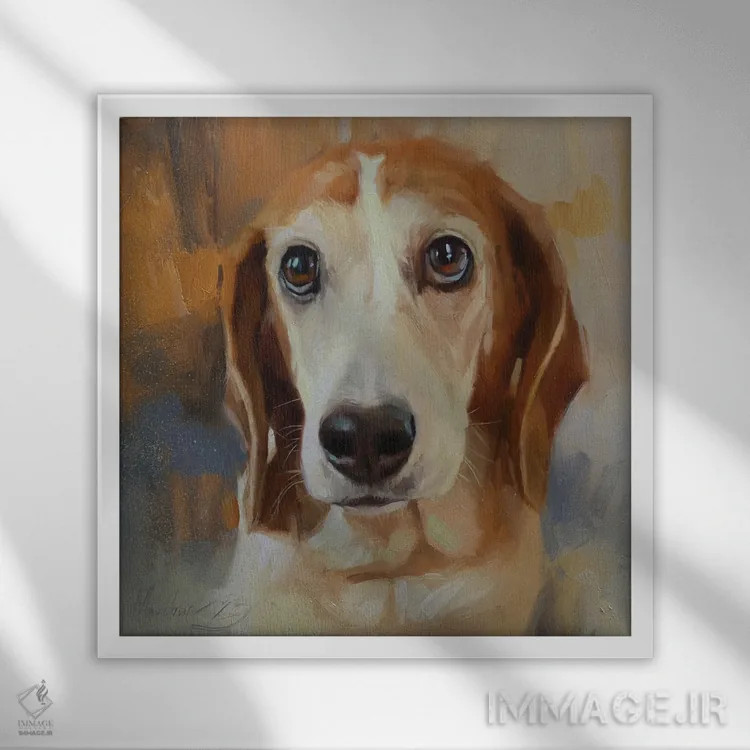تابلو پرترهٔ بیگل (سگ) اثر الکس مووچون - نمای قابدار سفید
