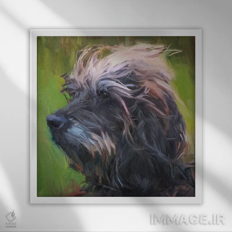 تابلو پرترهٔ سگ، اشنایزر اثر الکس مووچون - نمای قابدار سفید