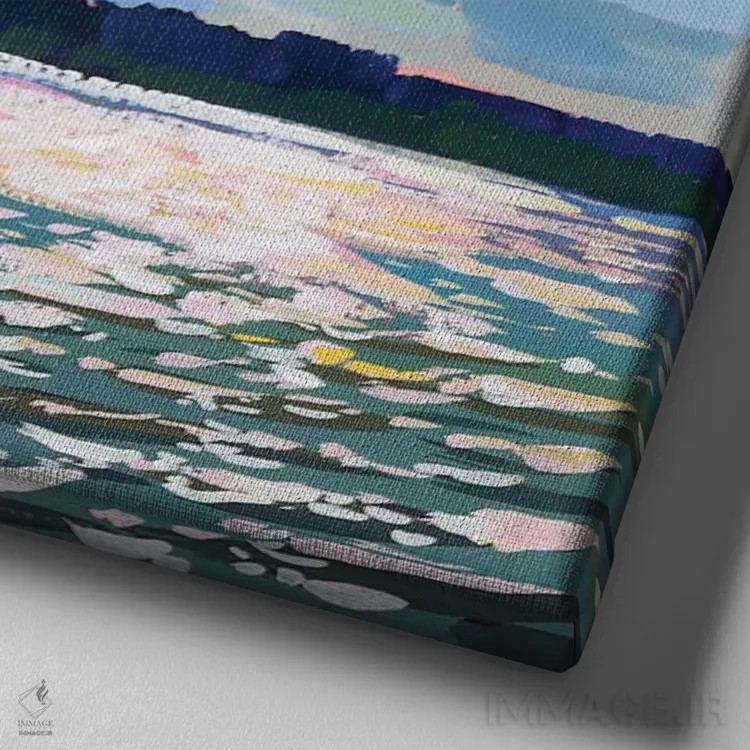 تابلو روز آفتابی در ساحل اثر الکس مووچون - نمای نزدیک بافت بوم