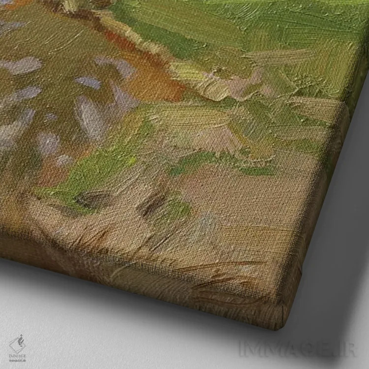 تابلو دریاچه جنگلی، روز تابستانی اثر الکس مووچون - نمای نزدیک بافت بوم