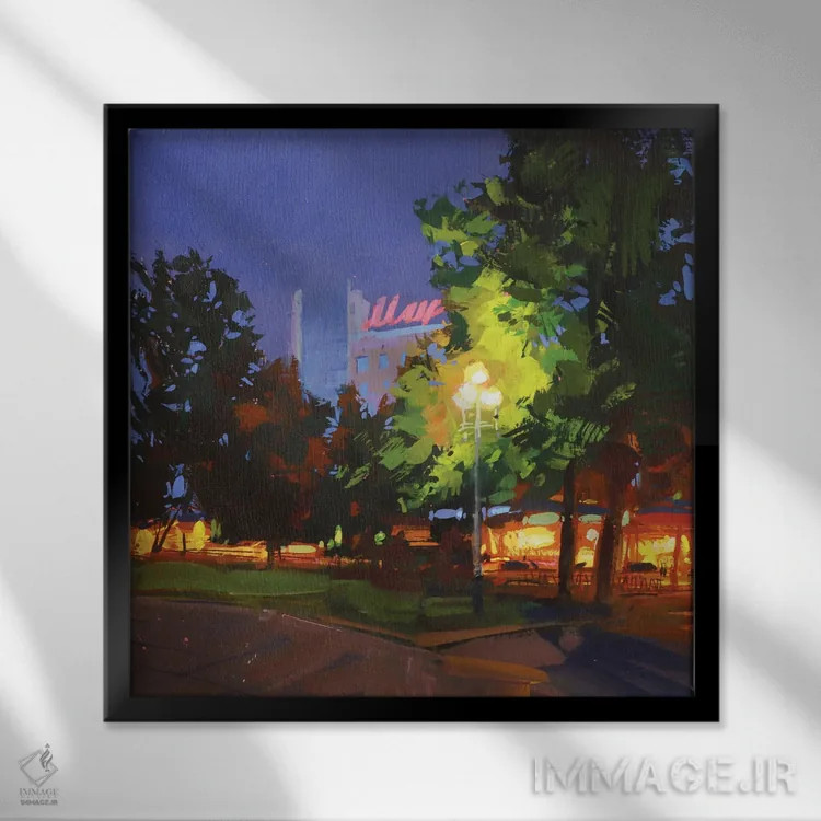 تابلو چراغهای کافه اثر الکس مووچون - نمای قابدار مشکی