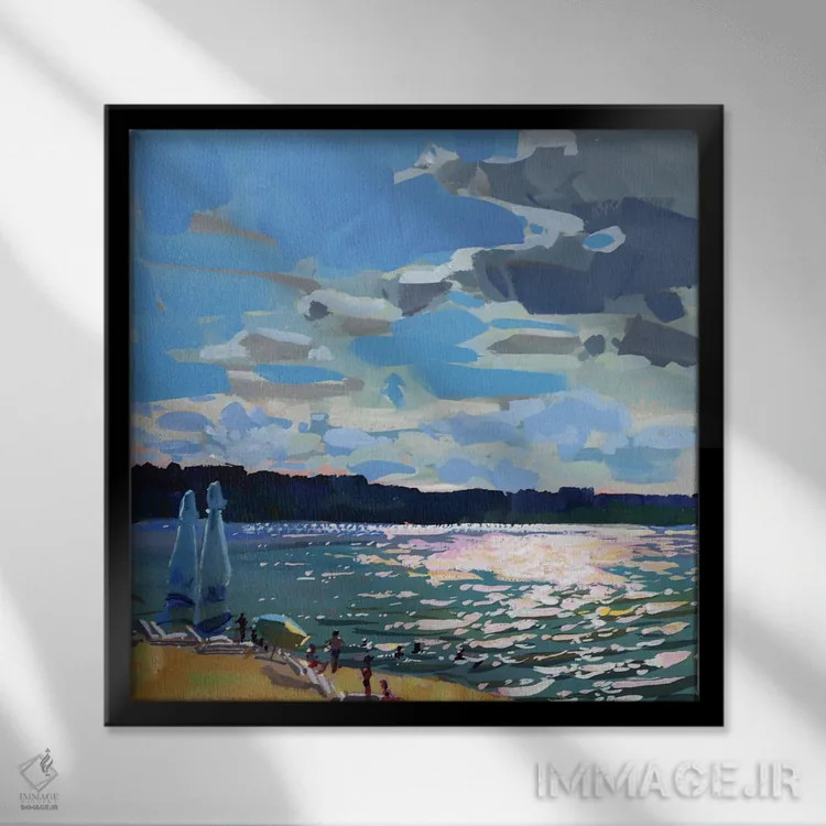 تابلو روز آفتابی در ساحل اثر الکس مووچون - نمای قابدار مشکی