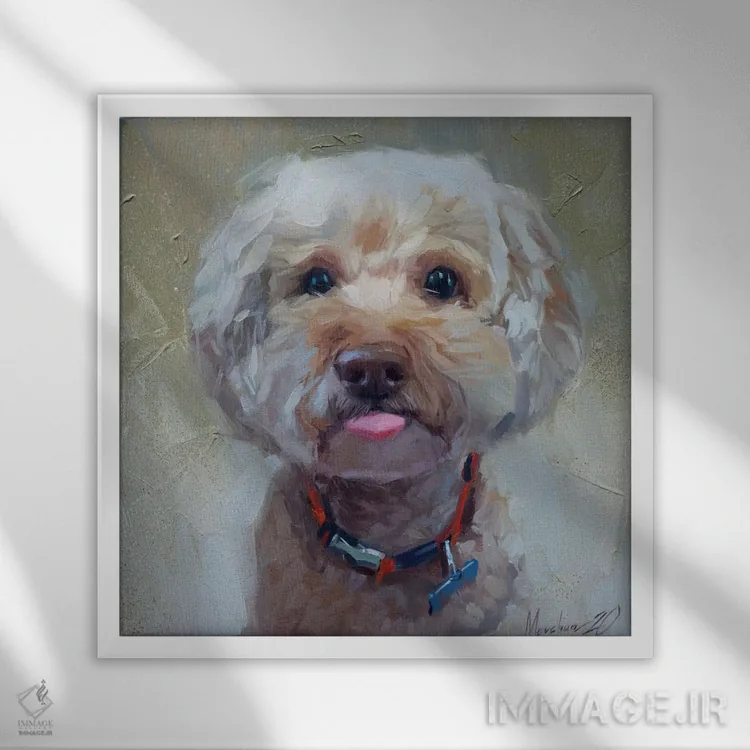 تابلو سگ کوچک بامزه اثر الکس مووچون - نمای قابدار سفید