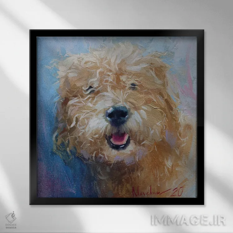 تابلو سگ فرفری اثر الکس مووچون - نمای قابدار مشکی