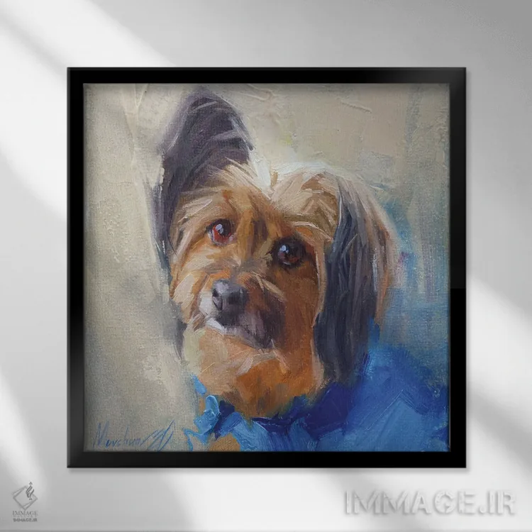 تابلو یورکشایر تریر (سگ) اثر الکس مووچون - نمای قابدار مشکی