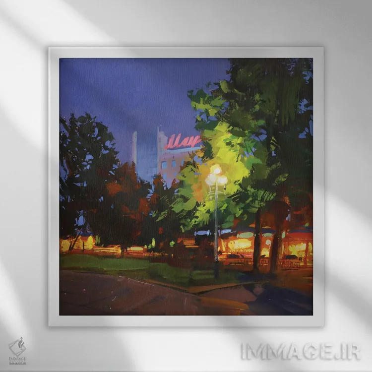 تابلو چراغهای کافه اثر الکس مووچون - نمای قابدار سفید