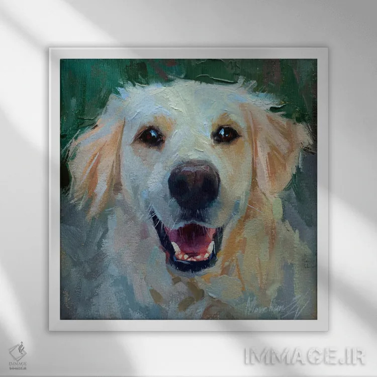تابلو لابرادور سفید اثر الکس مووچون - نمای قابدار سفید