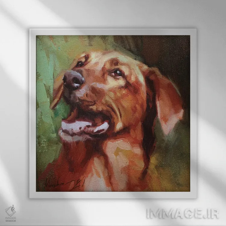 تابلو داشوند شاد (سگ) اثر الکس مووچون - نمای قابدار سفید