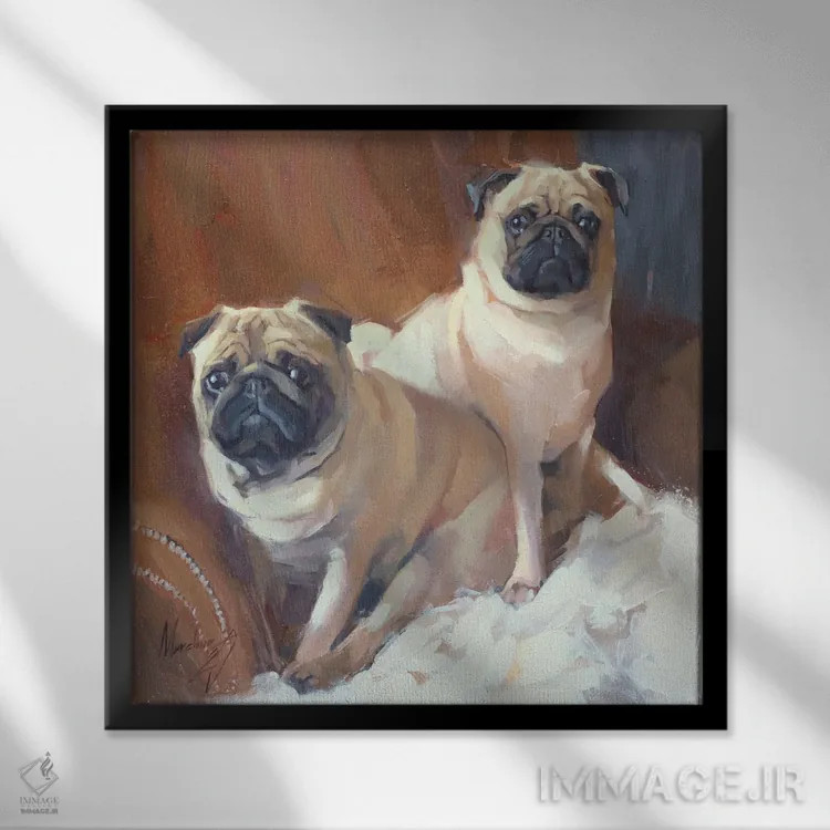 تابلو دو پاگ (سگ) اثر الکس مووچون - نمای قابدار مشکی