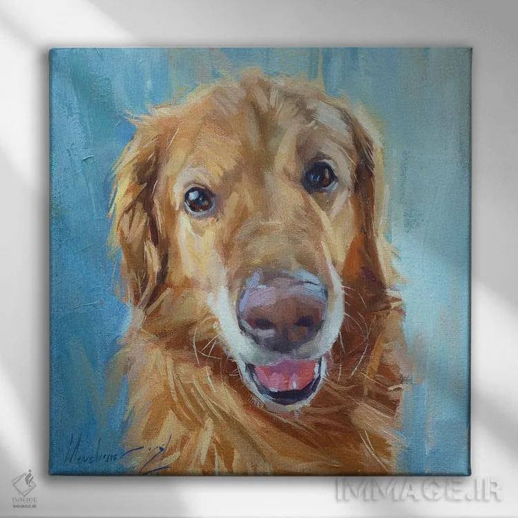 تابلو گلدن رتریور اثر الکس مووچون - نمای روبهرو روی دیوار