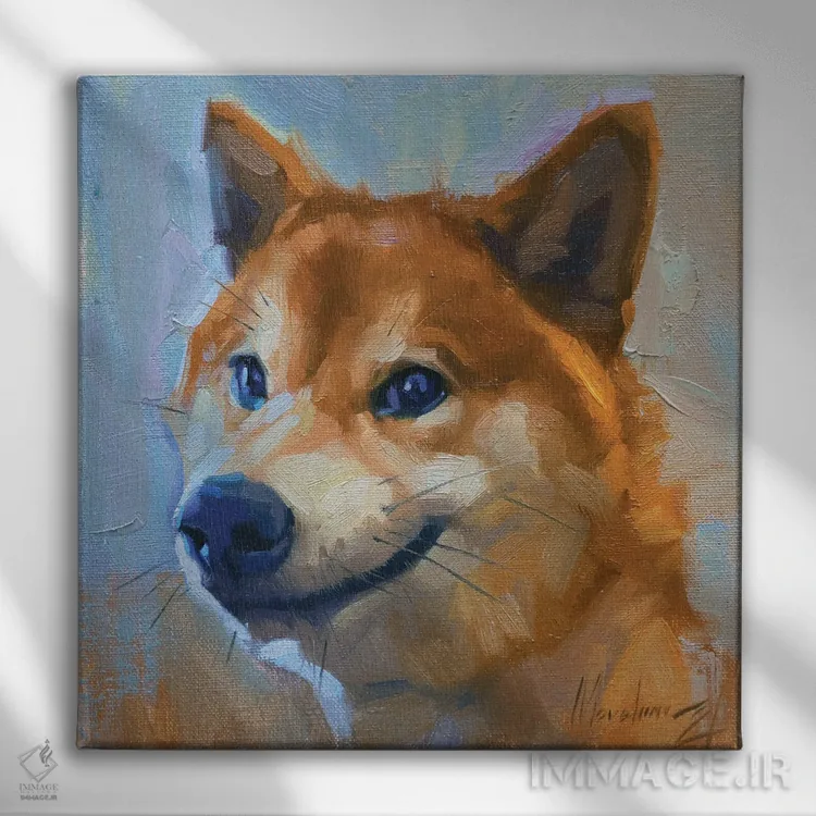 تابلو شیبا اینو (سگ) اثر الکس مووچون - نمای روبهرو روی دیوار