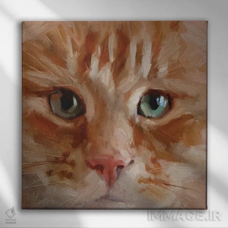 تابلو گربهٔ قرمز اثر الکس مووچون - نمای روبهرو روی دیوار