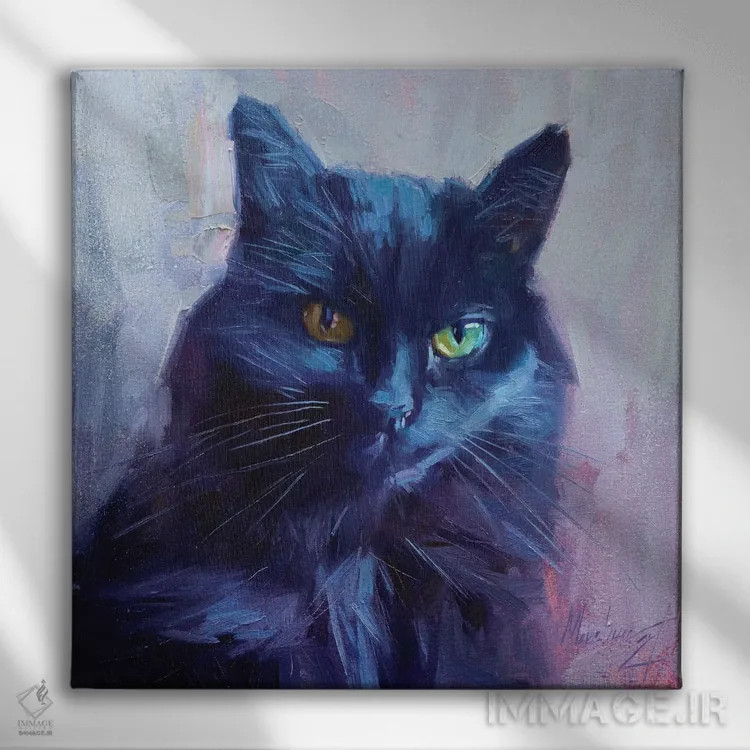تابلو گربهٔ سیاه اثر الکس مووچون - نمای روبهرو روی دیوار