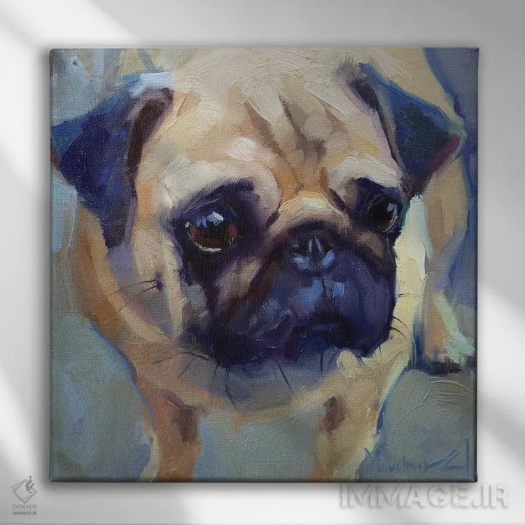 تابلو پاگ کوچک (سگ) اثر الکس مووچون - نمای روبهرو روی دیوار