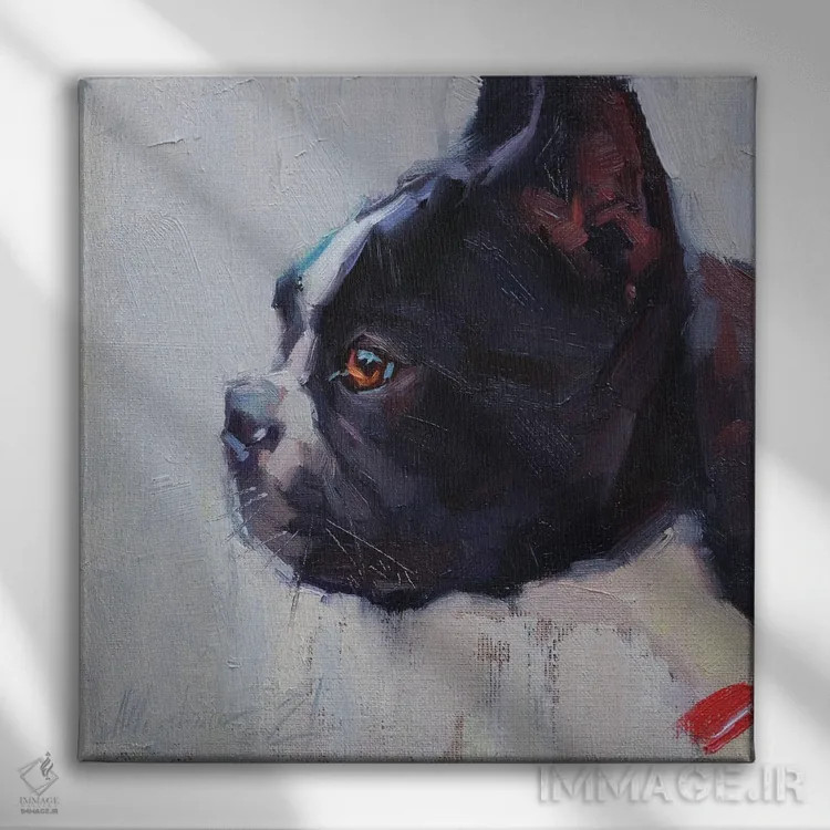 تابلو بولداگ فرانسوی (سگ) اثر الکس مووچون - نمای روبهرو روی دیوار