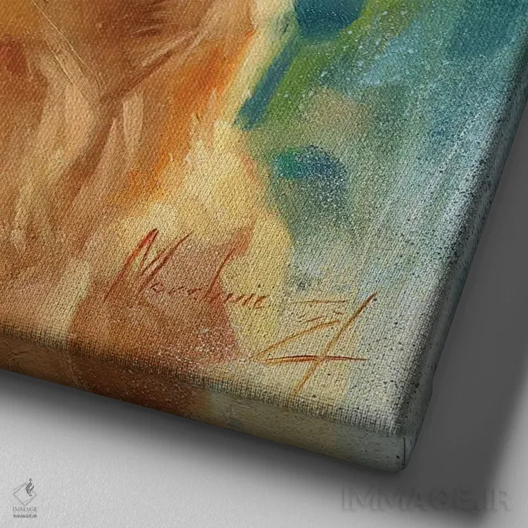 تابلو گلدن رتریور در روز آفتابی اثر الکس مووچون - نمای نزدیک بافت بوم