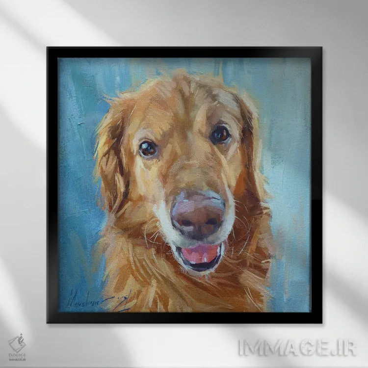 تابلو گلدن رتریور اثر الکس مووچون - نمای قابدار مشکی