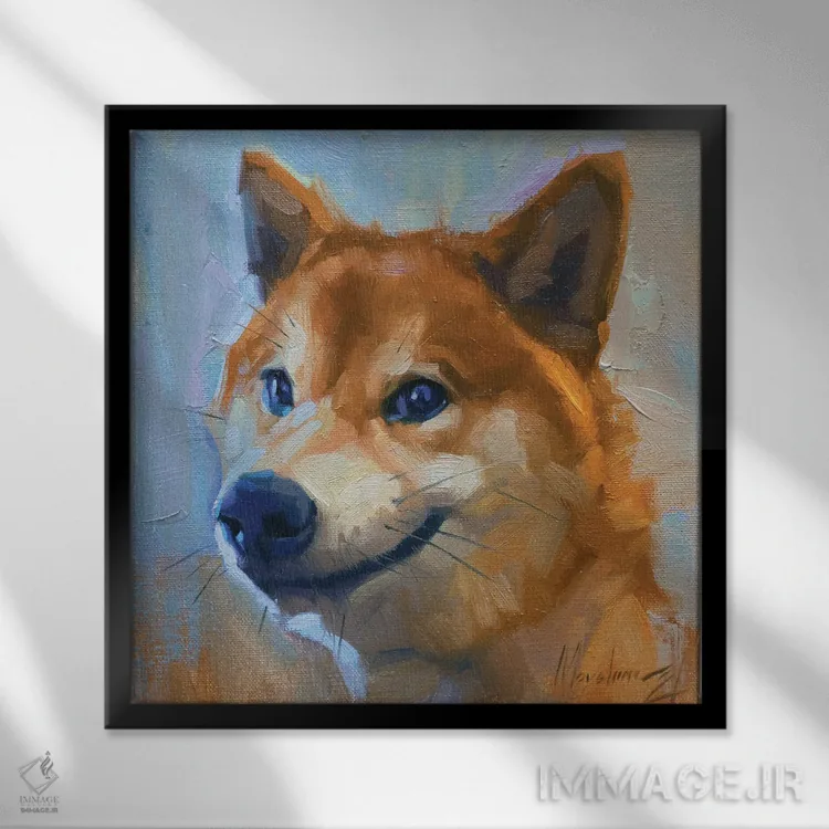 تابلو شیبا اینو (سگ) اثر الکس مووچون - نمای قابدار مشکی