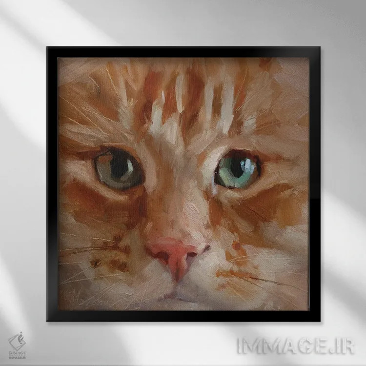 تابلو گربهٔ قرمز اثر الکس مووچون - نمای قابدار مشکی