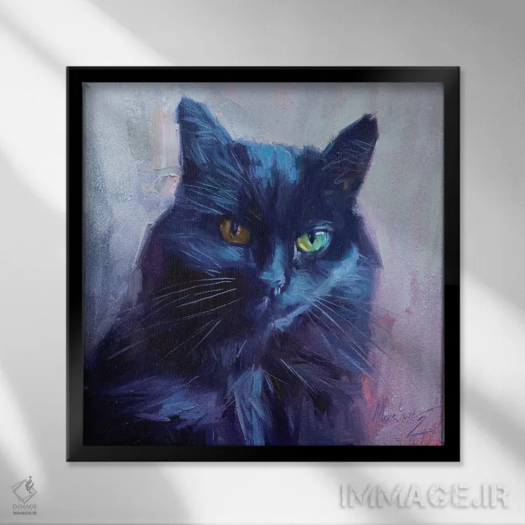تابلو گربهٔ سیاه اثر الکس مووچون - نمای قابدار مشکی