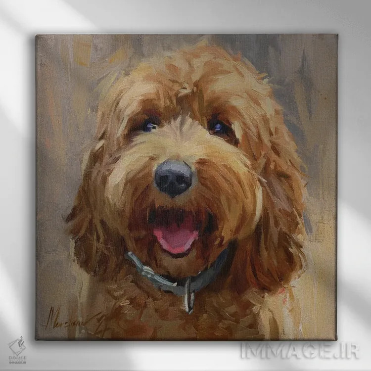 تابلو لابرادودل زرد (سگ) اثر الکس مووچون - نمای روبهرو روی دیوار