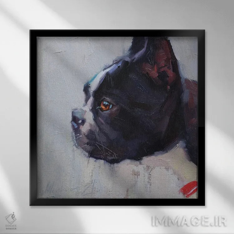 تابلو بولداگ فرانسوی (سگ) اثر الکس مووچون - نمای قابدار مشکی