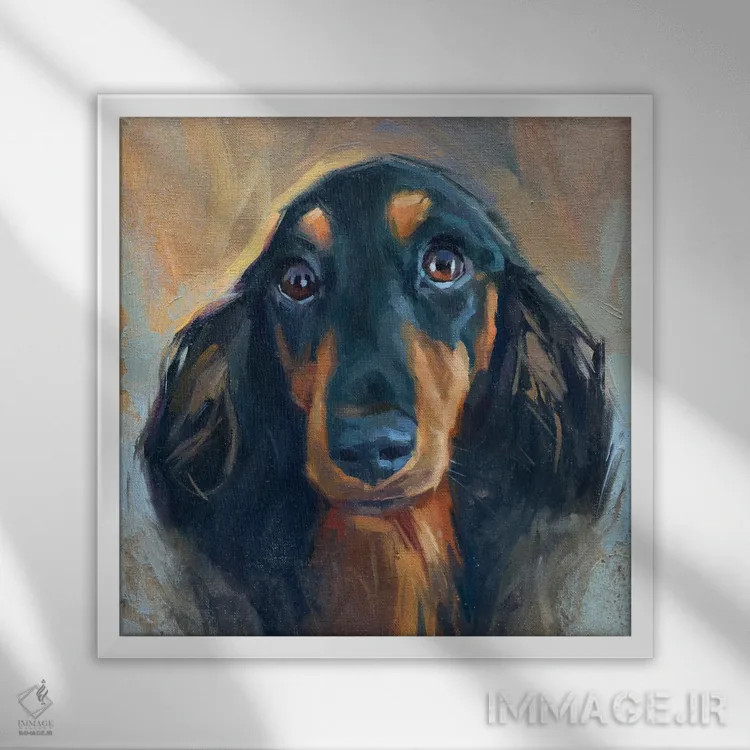 تابلو داشوند کوچک (سگ) اثر الکس مووچون - نمای قابدار سفید