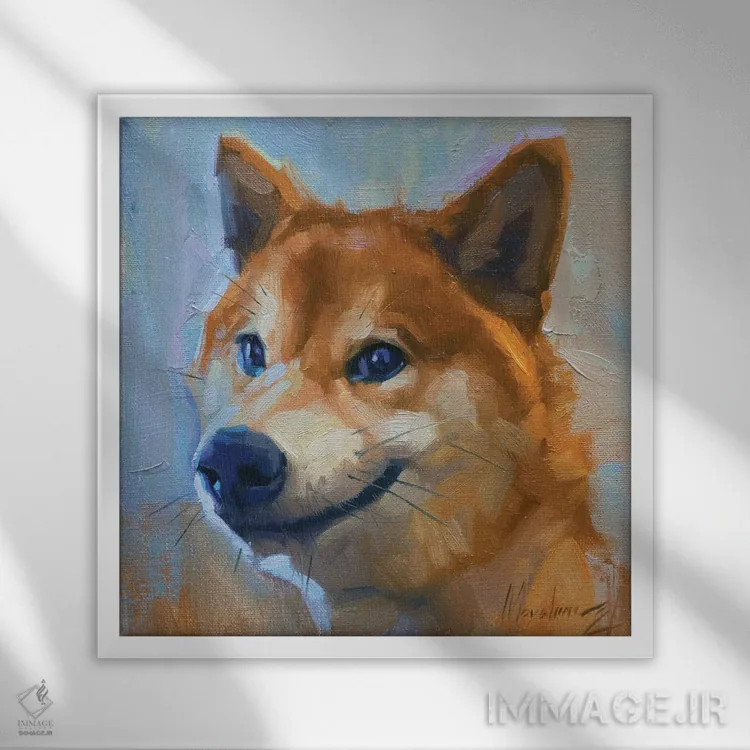 تابلو شیبا اینو (سگ) اثر الکس مووچون - نمای قابدار سفید