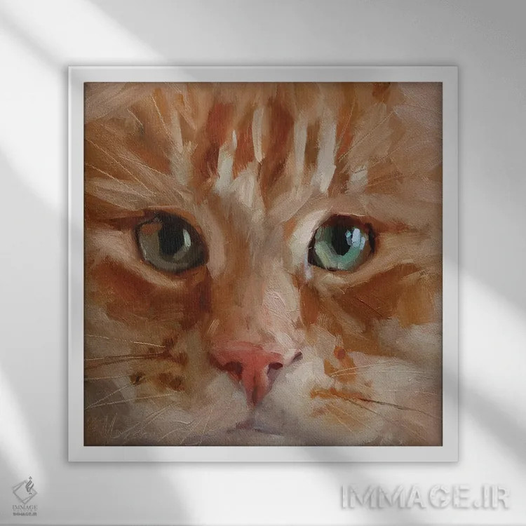 تابلو گربهٔ قرمز اثر الکس مووچون - نمای قابدار سفید