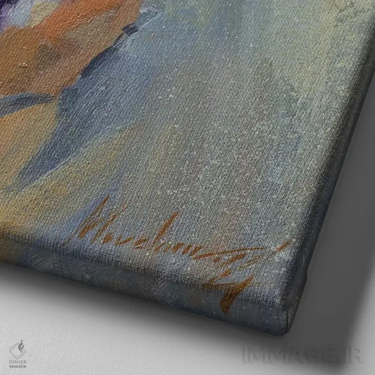 تابلو سگ شاد اثر الکس مووچون - نمای نزدیک بافت بوم