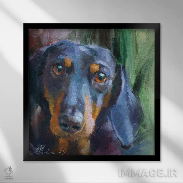 تابلو داشوند (سگ) اثر الکس مووچون - نمای قابدار مشکی