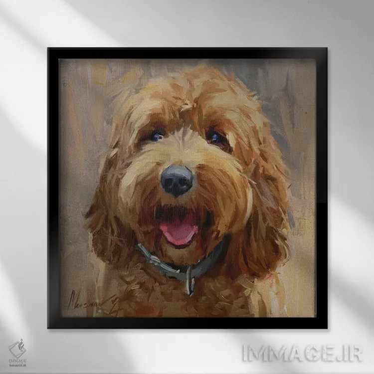 تابلو لابرادودل زرد (سگ) اثر الکس مووچون - نمای قابدار مشکی