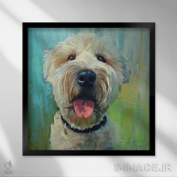 تابلو لابرادودل سفید (سگ) اثر الکس مووچون - نمای قابدار مشکی