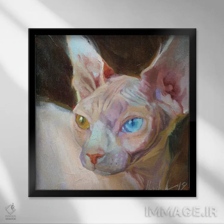 تابلو اسفینکس سفید اثر الکس مووچون - نمای قابدار مشکی