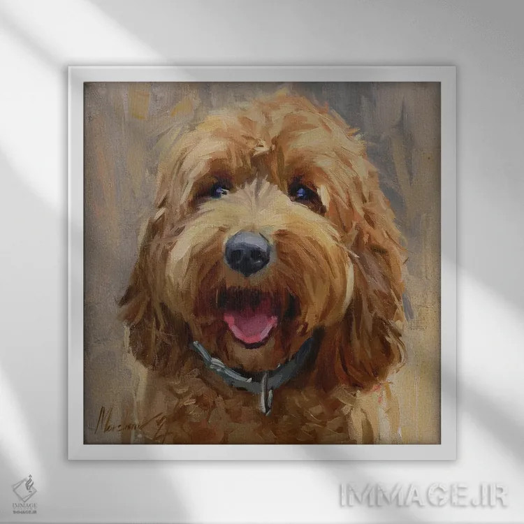 تابلو لابرادودل زرد (سگ) اثر الکس مووچون - نمای قابدار سفید