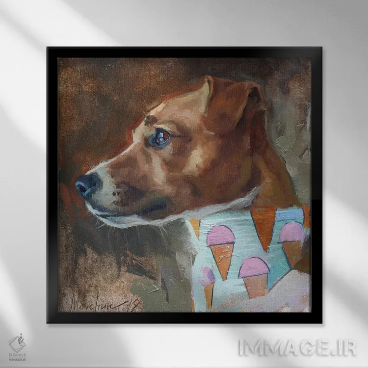 تابلو جک راسل (سگ) اثر الکس مووچون - نمای قابدار مشکی